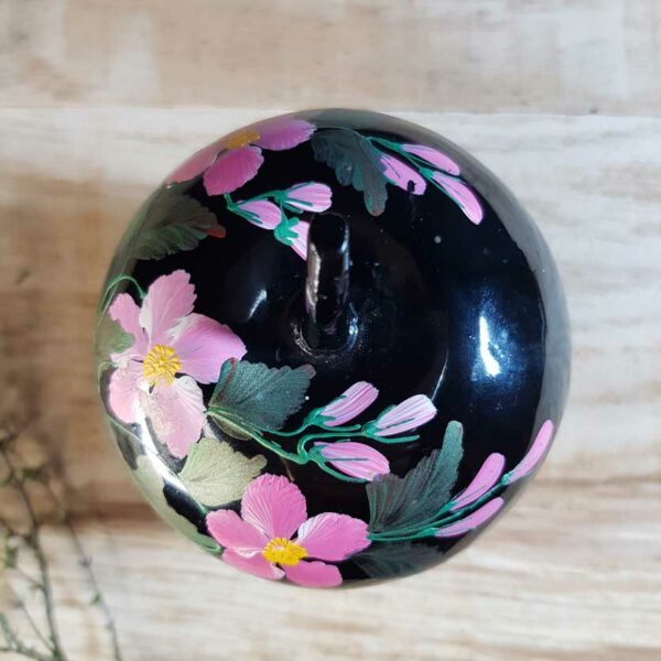 boite bijoux bois pomme laque noir decor fleur pommier 2