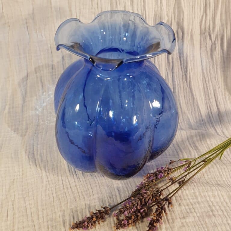 vase verre souffle bleu boule merveille et bout de chandelle